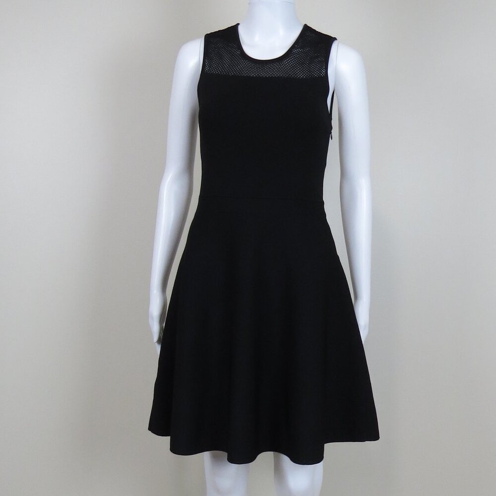 Ann Taylor Black Fit & Flare Dress Sleeveless Mesh Detail Size XS